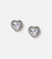 Freedom Jewellery Silver Diamante Heart Stud Earrings